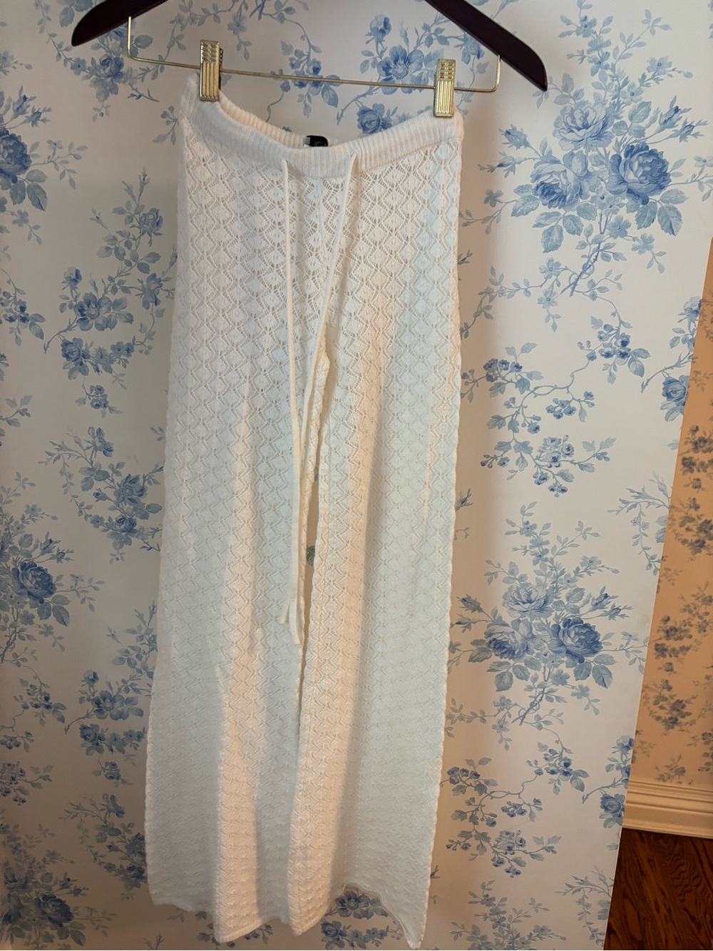 Princess Polly White Knit Pants with Drawstring